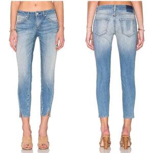 AMO Revolve Twist In 70s Blue Wash Skinny Mid Rise Ankle Jeans Denim Size 28